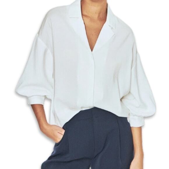 Endless Rose Blouse Oversized Fit Button Down Blouson Sleeve Crisp White XS NWOT - Picture 1 of 10